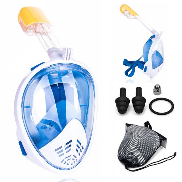 Máscara de buceo de tubo doble para niños y adultos, máscara de esnórquel de cara completa, piel seca, buceo bajo el agua, natación, máscara de esnórquel antiniebla: N48 / L / XL