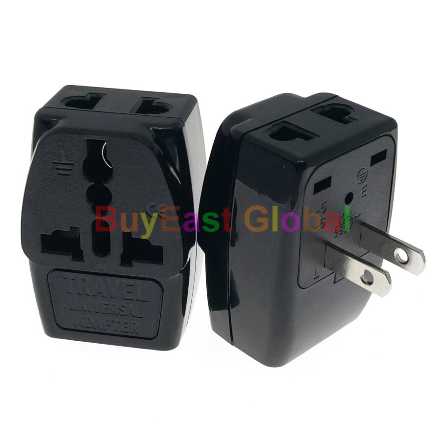 (Pack 2) 3 IN 1 - Universal to USA, Canada 2-Pin Electrical Plug Adapter AC100~250V 10A Black Color