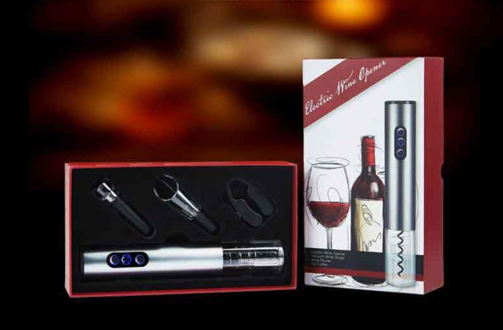 4 stks/set Elektrische Wine Opener Rvs Cordless Kurkentrekker met Folie Cutter/Vacuüm Stopper set voor wijn set