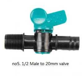 5pcs 16-Kinds Drip Irrigation Tape Ball Valves 1/2" Thread 16mm 20mm 25mm Barbed Connectors Trickle Irrigation Water Pipe Valve: No.5
