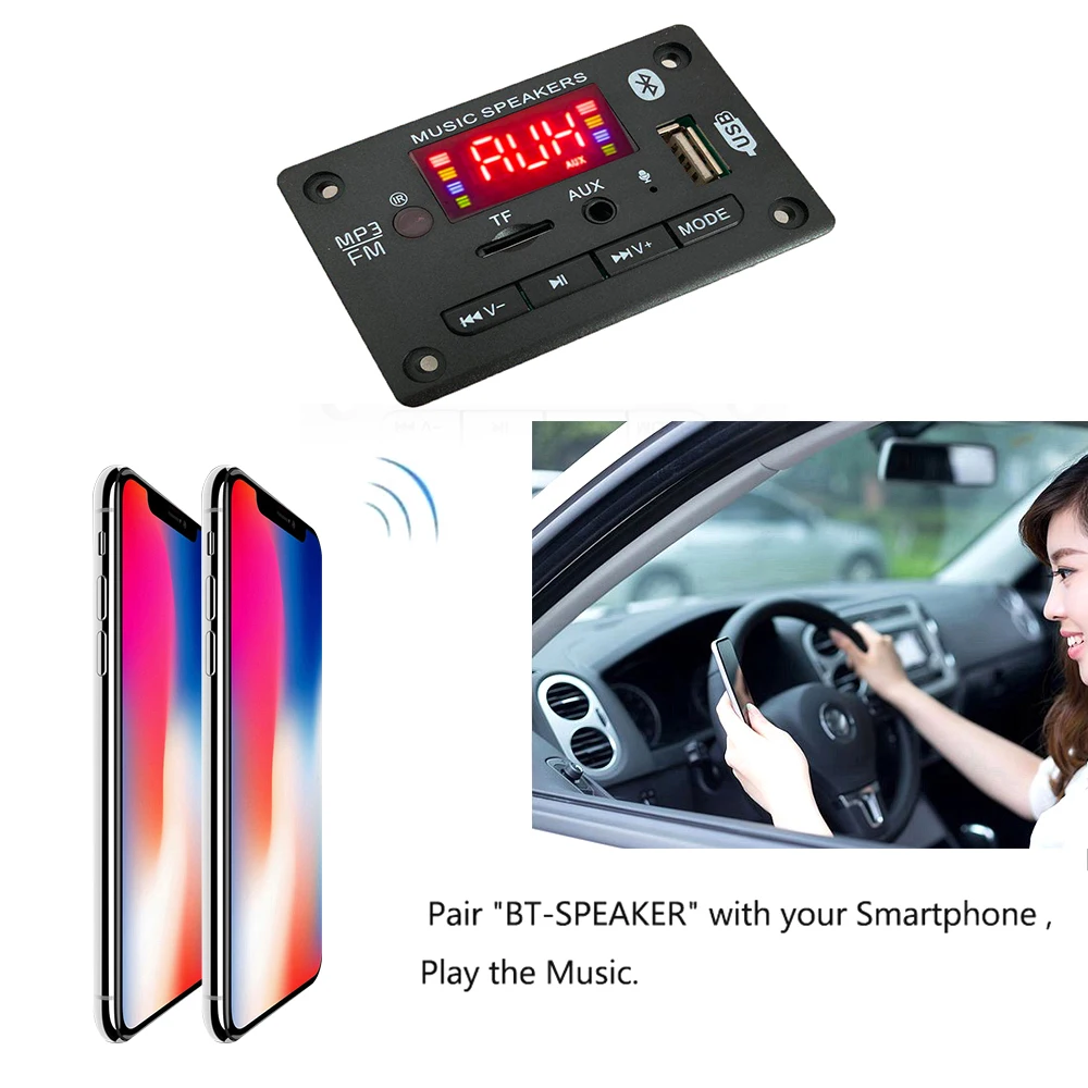 Mp3-- player decoder hands-free system , 12v 5v 5.0 car fm radio module, fm tf support, usb aux recorder