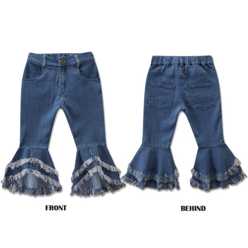 Girls Jeans Long Pants Toddler Denim Ruffle Flare Pants Trousers Slacks