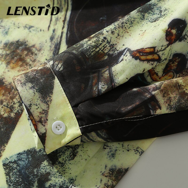 LENSTID Men Harajuku Bike Kid Funny Print Loose Shirt Hip Hop Streetwear Long Sleeve Hawaiian Thin Shirt Autumn Casual Tops