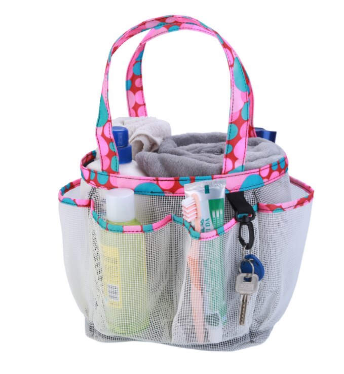 Reticular badeværelse opbevaringspose kurv rejse badeværelser arrangør hængende toiletartikler mesh taske med 7 pocke til sovesal / gym / lejr / rejse: 5