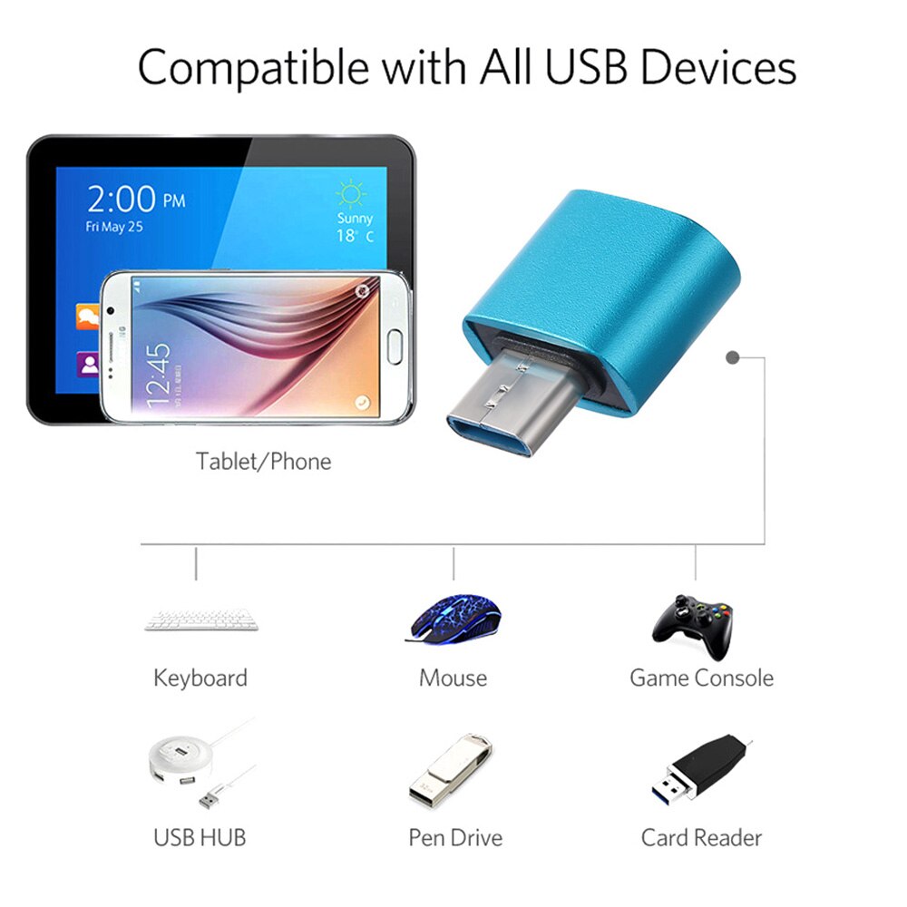 De Metal USB-C 3,1 tipo C para USB 2,0 adaptador conversor OTG para Smartphones Android tipo C adaptador de OTG 18*18*9mm