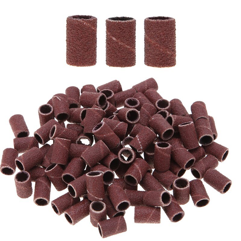 100 Uds Kit de tambor de lijado 80 #120 #180 # taladro clavo Bits herramientas abrasivas Dremel accesorios papel de lija mango herramientas rotativas