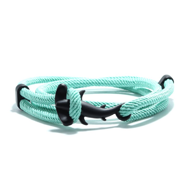 Bobo – Bracelet à cordes multicouches fait à la main pour Homme, bijou gothique, tête de requin, Viking: Black Light Green