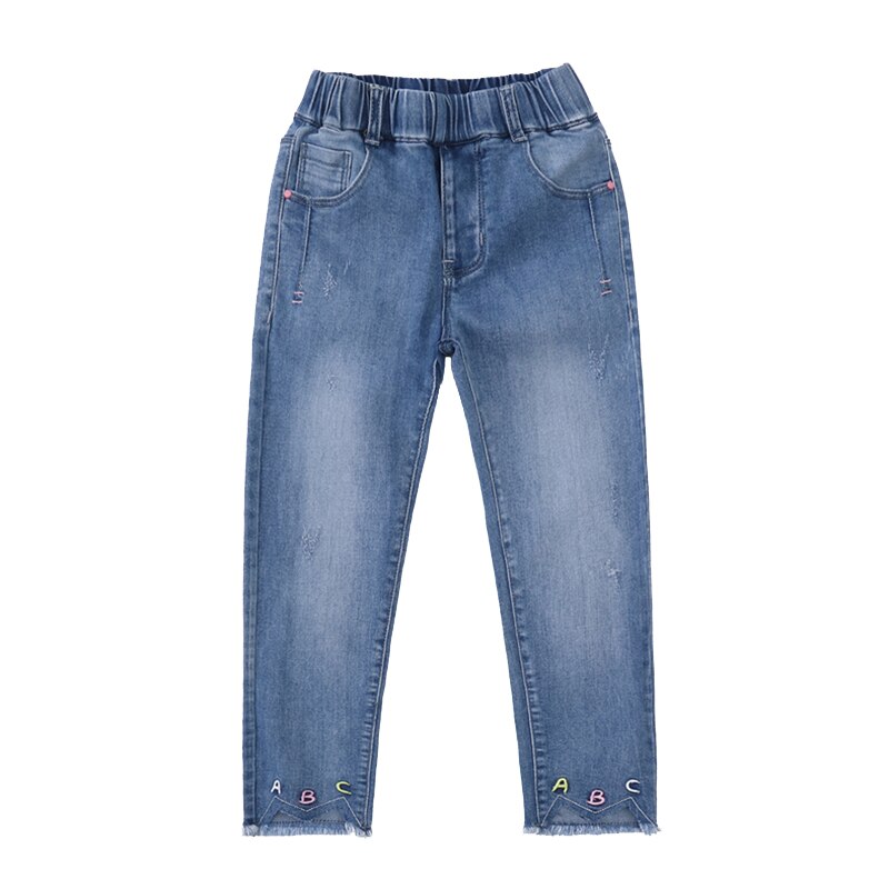 Børn sommer jeans til teenagere pige bogstav print denim bukser til piger jeans bukser til kvindelige børn skole pige tøj 4-13