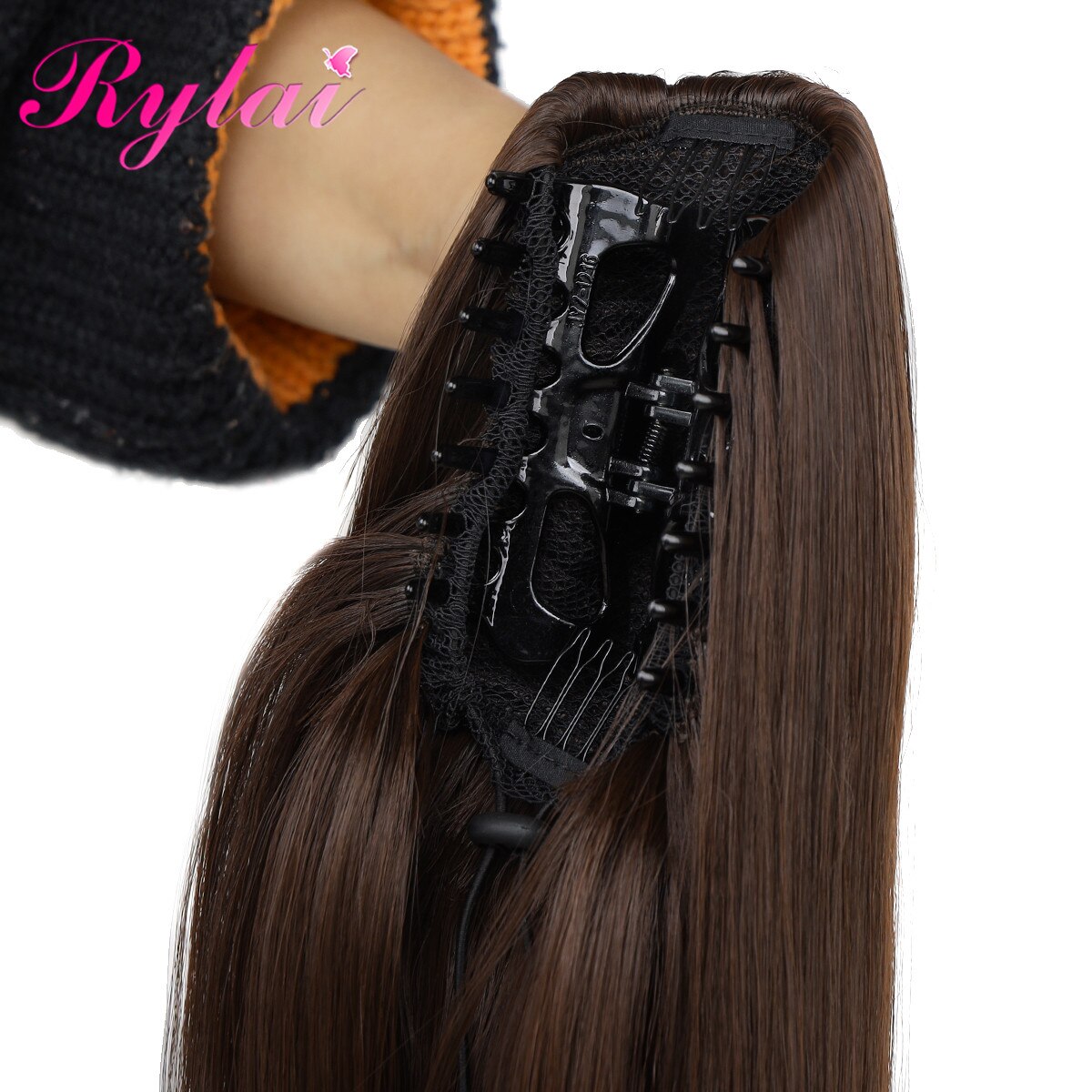 Straight Ponytail Hair Extensions Claw Clip Synthetic Pony Tail Extensions 18 Inches For Women Beautyhair By RYLAI