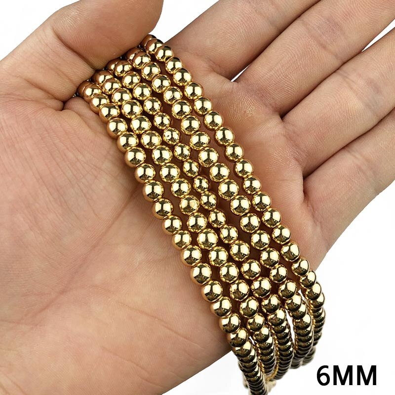 JHNBY Ronde Hematiet kralen 2/3/4/6/8/10mm Natuursteen 14 Goud kleur Losse kralen ball Sieraden armbanden Maken DIY Accessoires: 6mm 100pcs