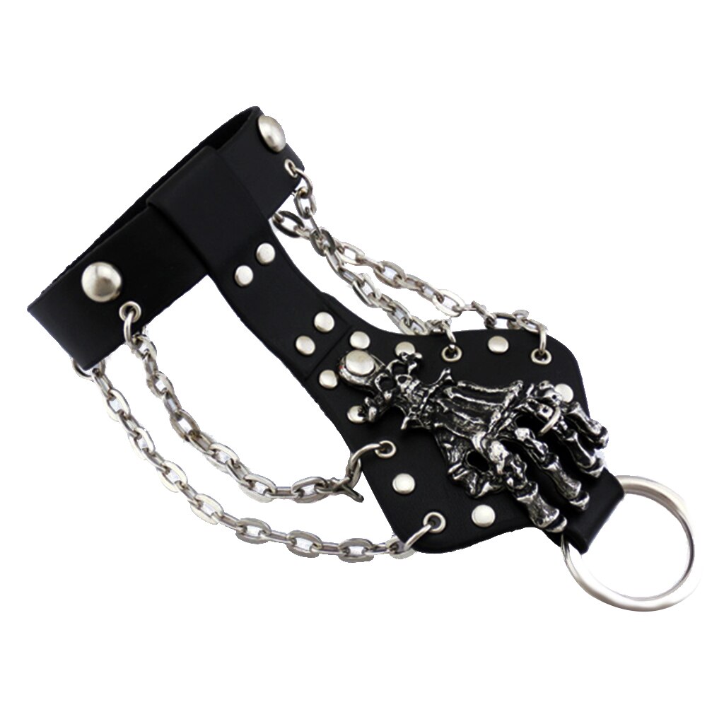 Uomo Donna Unisex Punk Rock In Pelle Nera Del Cranio Del Braccialetto A Catena