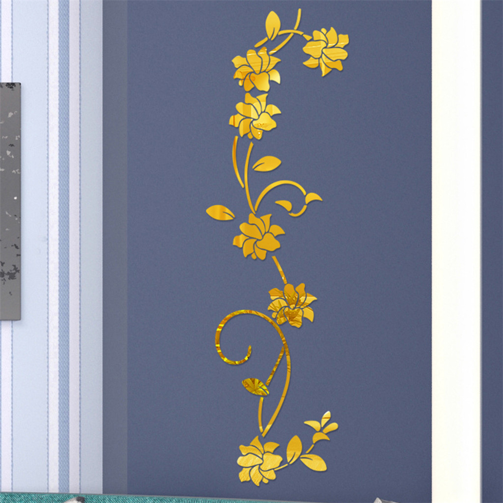 Bauhinia-pegatinas de espejo acrílico para pared, accesorios de decoración para dormitorio, sala de estar, enredadera de flores