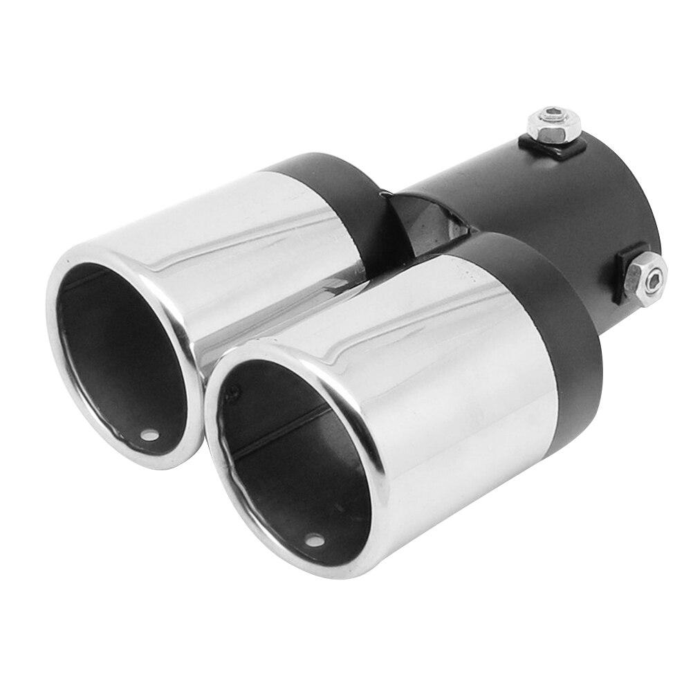Colorful Double Outlets Stainless Steel Tailpipe Exhaust Muffler Tail Pipe Tip Cover (Curved Style): Silver