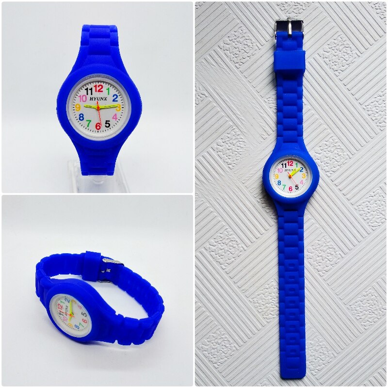 Student Examen Klok Kinderen Horloge Effen Kleur Siliconen Band Eenvoudige Numbers Kids Horloges Voor Meisjes Jongens Vrouwen Quartz Horloge: Blauw