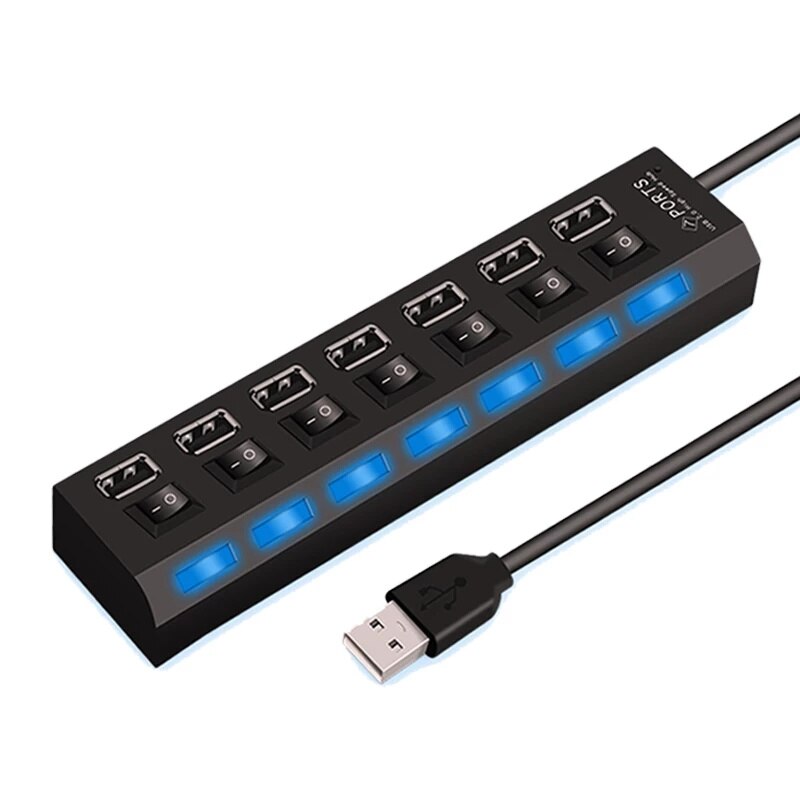 7 Ports USB Hub Expander Comprehensive Compatible High Speed Multi Independent Switch AC Power For Mouse U Disk Keyboard