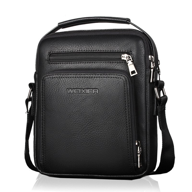 Business pu læder messenger taske mænd håndtaske top mandlige skuldertasker mænd crossbody tasker enkelt afslappet lynlås: Sort