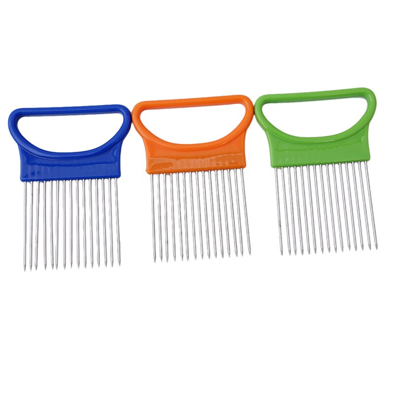 Convenient Kitchen Helper Onion Tomato Holder Safe Fork Vegetables Slicer Cutter Mental Needle Guide Slicing Fruit Cutter Gadget