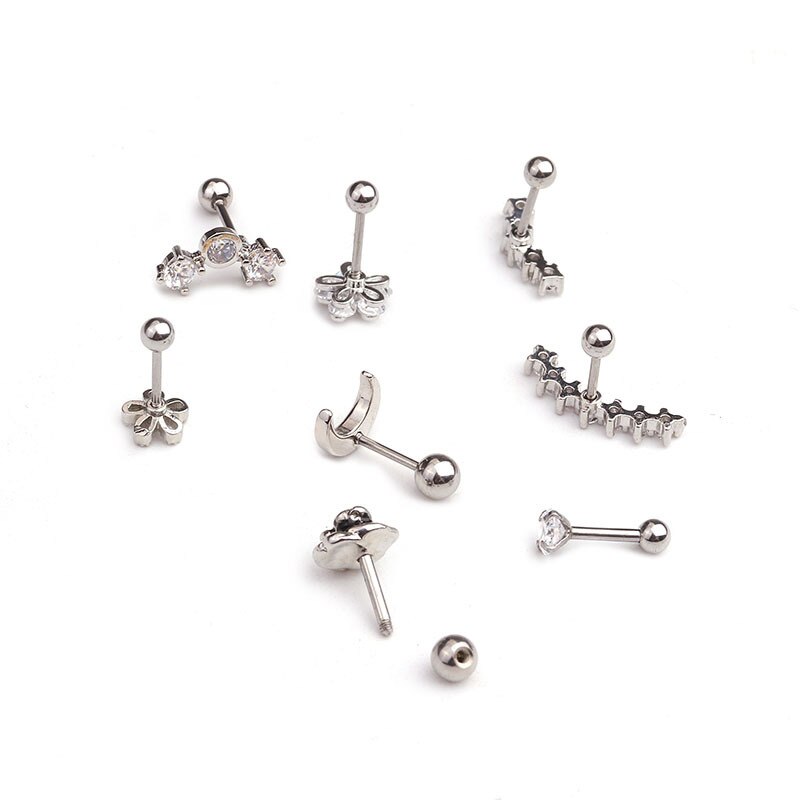 1Pc Goud Zilver Kleur Rvs Oor Kraakbeen Helix Schroef Terug Earring Stud Cz Tragus Roek Conch Piercing Sieraden