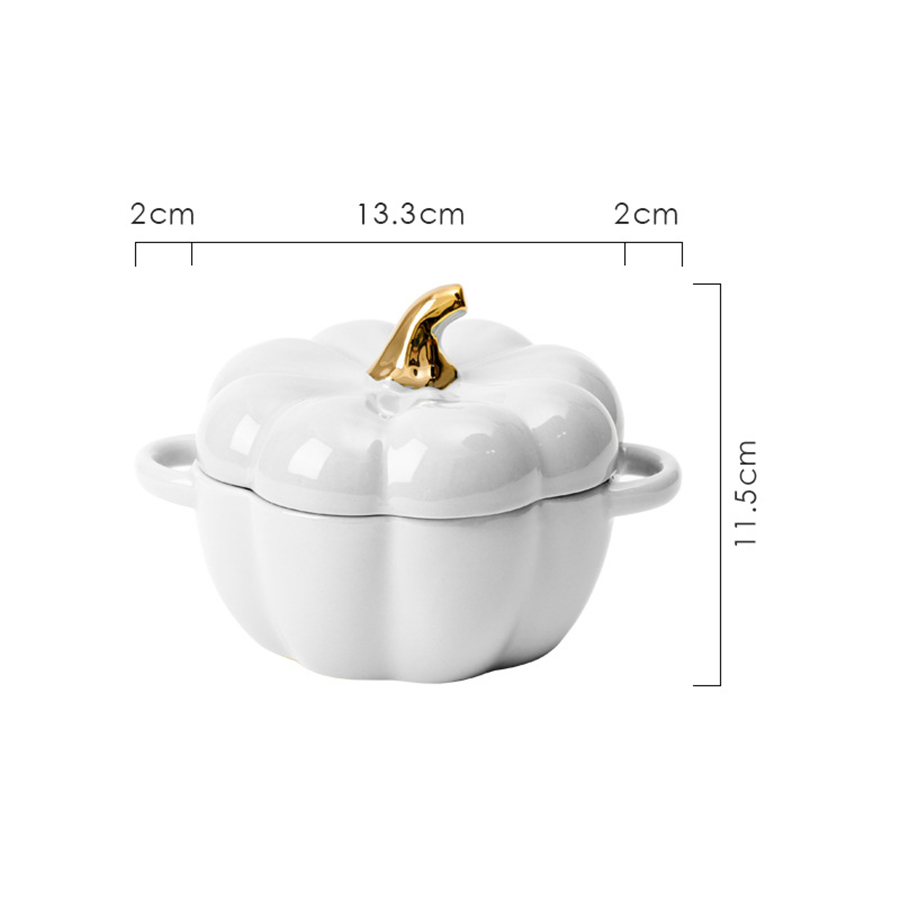 Pumpkin Ceramic Bowl with Lid 15oz Pumpkin Soup Bowl with Handle Pumpkin Decor Storage Jar for Home Thanksgiving Halloween Party: WHITE
