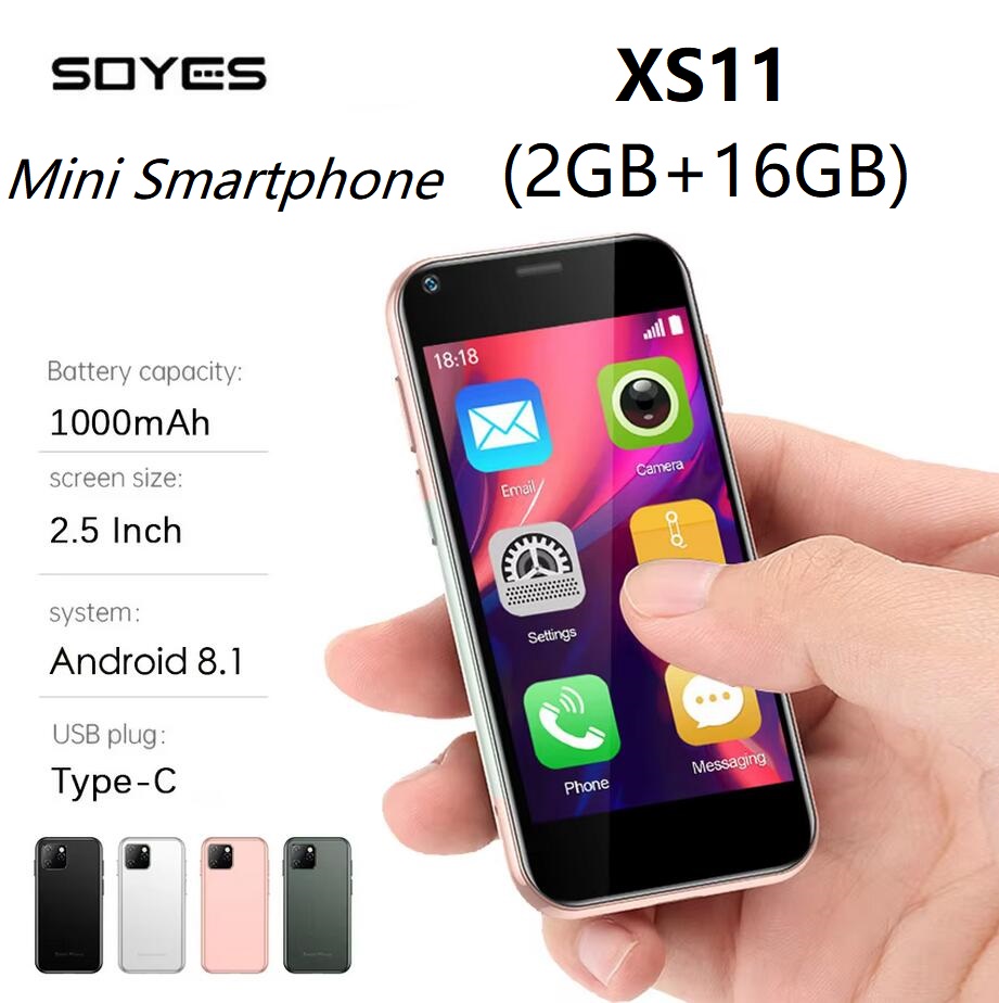Soyes XS11 Mini Smartphone Android 8.1 2GB+16GB 3D Glass Body Quad Core Mobile Phones Google Play 2.5" Small Cell Phone On