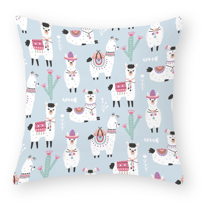 Cartoon Alpaca Dier Decoratieve Kussens Kussensloop Polyester Kussenhoes Sierkussen Sofa Decoratie Kussensloop 40853: 2BZ-40853-023