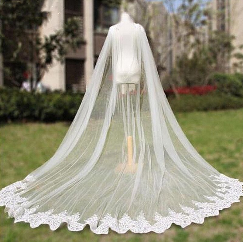 Cathedral Length Bridal Veil With Shawl 3m/4M/5m White Wedding Veil Cape Cloak Lace Long Accessories Manto