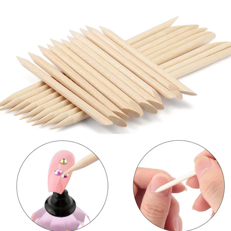 Empujador de cutículas de madera para uñas, palitos de madera naranja para quitar cutículas, manicura de algodón, herramientas de arte de uñas, 100 Uds.