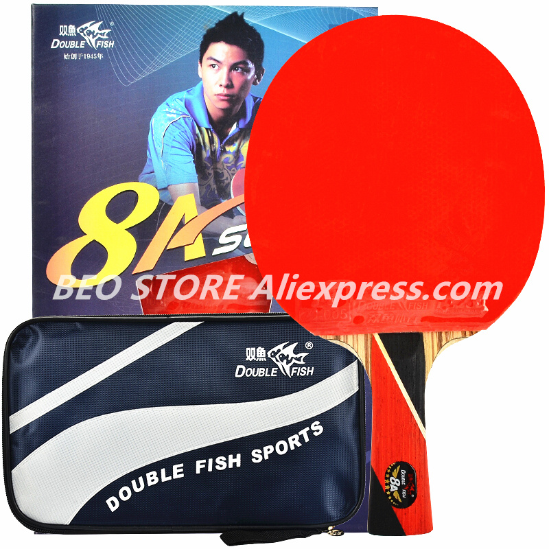 Raqueta de tenis de mesa doble Fish, 8 estrellas, 8A, 7A, 6A, granos ofensivos con goma original, doble palo de Ping Pong: 8A long handle old