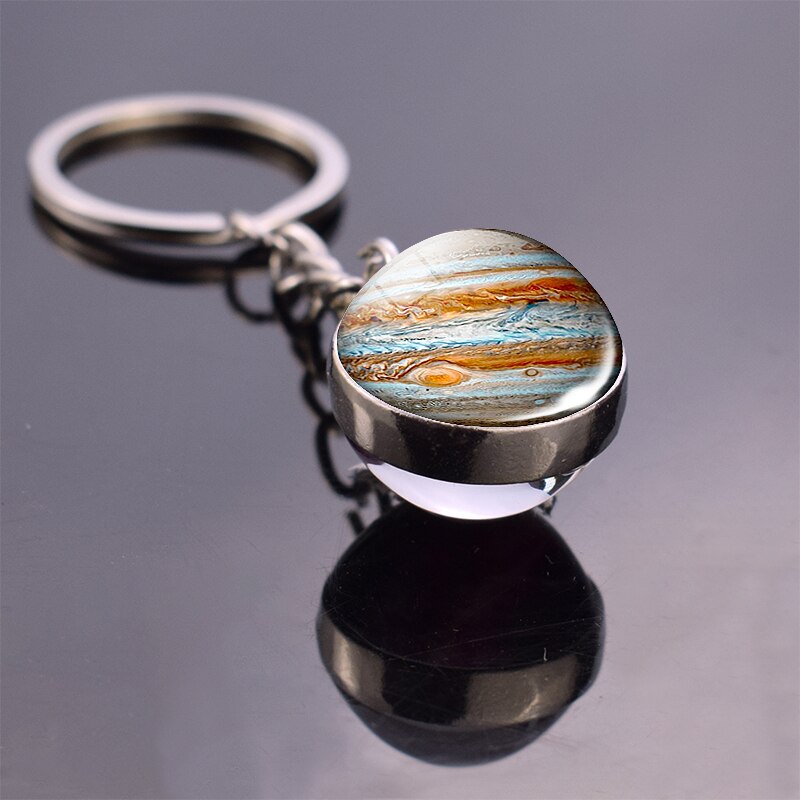1Stck Planet Schlüsselanhänger Mond Schlüssel Ring Solar- System Planet Anhänger Galaxis Nebel Erde Mars Saturn doppelseitige Glas Ball Schlüssel Kette