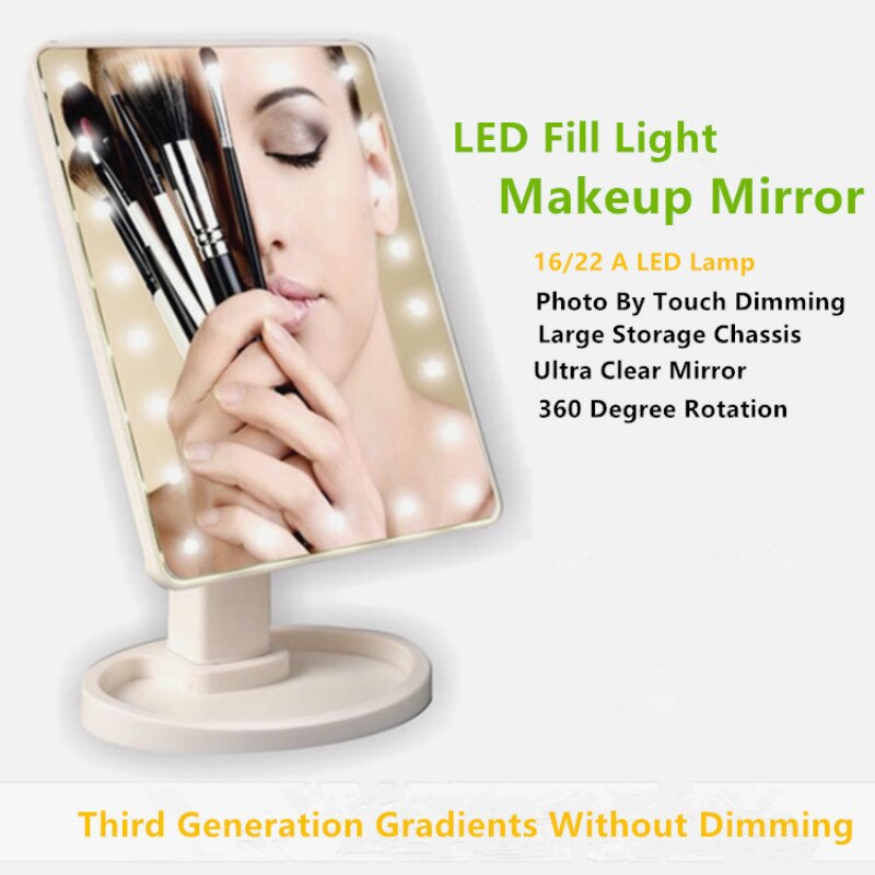 Espejos de maquillaje profesionales con luz LED rosa, luz LED ajustable, espejos de pantalla táctil 16/22, belleza, espejos, cepillo de pestañas