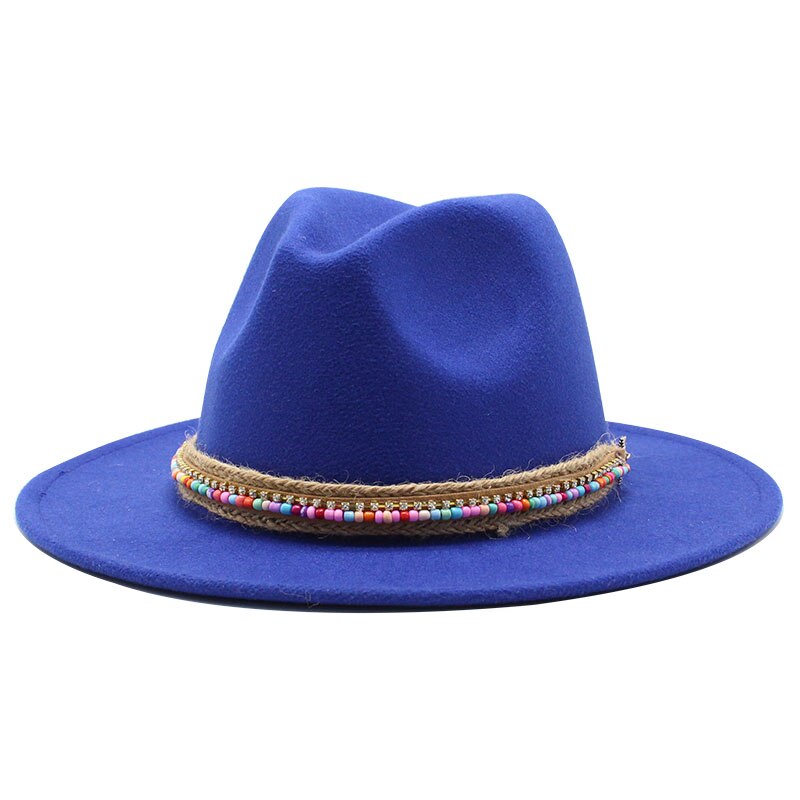 Herr kvinnor bredbrättad ullfilt fedora panama hatt med bältesspänne jazz trilbykeps fest formell topphatt i vitt,svart.rosa: Kungsblå
