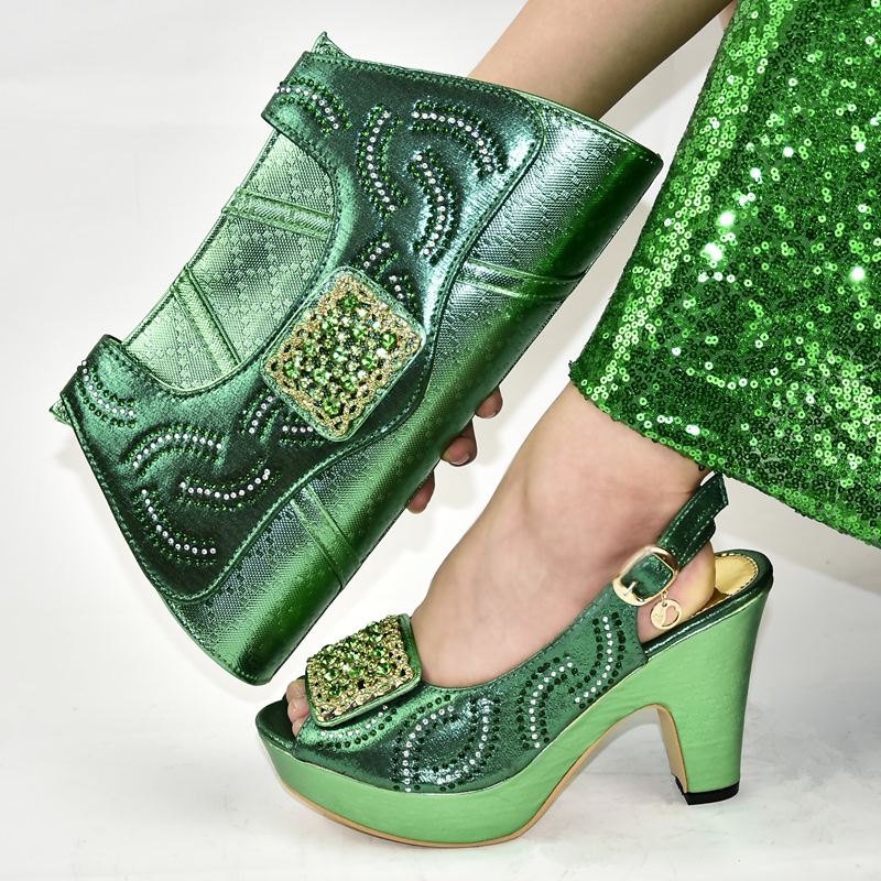 Latest Italian Shoes with Matching Bags Shoe Decorated with Rhinestone Italy Shoes and Bags Set for Woman Ladies Shoes