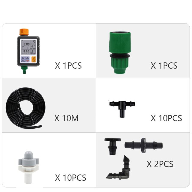 Automatic Micro Drip Irrigation System Garden Irrigation Spray Self Watering Kits with Adjustable Dripper: 10M And Timer