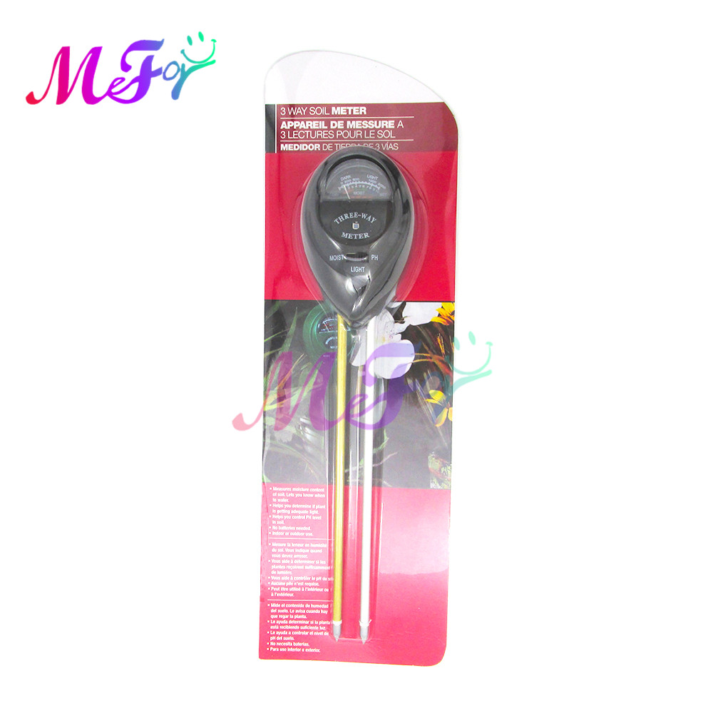 Testeur de Ph de sol 3 en 1, humidité, température, intensité du soleil, analyse de l'acidité et des alcalis: Black