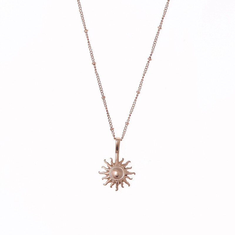 Newest 316L Stainless steel SUN Pendant Necklace Popsocket Vintage Bead Ball Sun Flower Necklace for Woman Beach Girl Best: rose gold