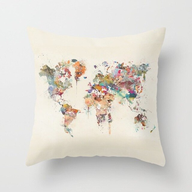 Maailmankartta tyynynpäällinen koristelu 45 x 45cm polyesterikoriste tyynynpäällinen vaaleanpunainen tyynynpäällinen kotikoulu makuuhuoneen sisustus.: H01