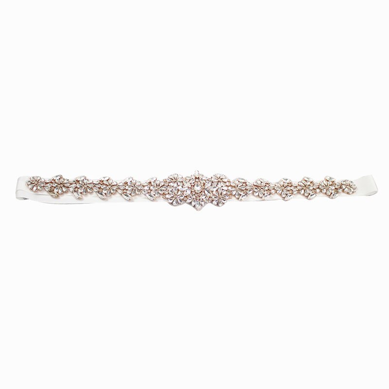 Slbridal Rose Gold Crystal Wedding Riem Satijn Strass Avond Prom Dress Riem Bruids Lint Sash Vrouwen Bruiloft Accessoires