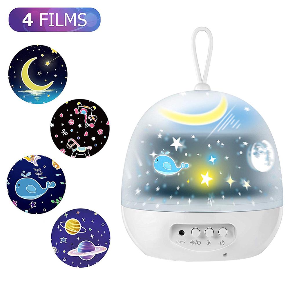 Led Night Light Projector Star Moon Sky Roterende Batterij Operated Bedlampje Voor Kinderen Kids Baby Slaapkamer Nursery