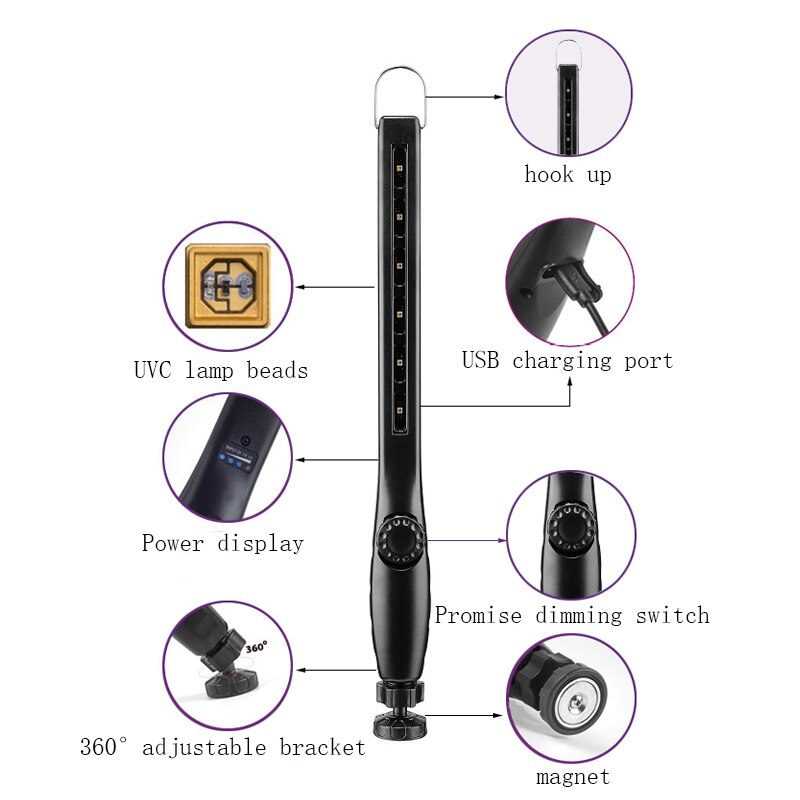 100% sterilisator UV Lampe Wiederaufladbare Hause Tragbare Uv Desinfektion Bakterizide Lampe UVC Keimtötende Licht Sterilisator