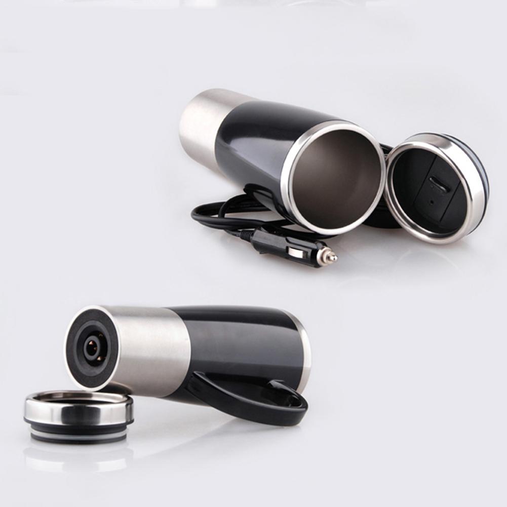 12V Car Electric Stainless Steel Travel Heating Cup Coffee Tea Drinking Cup Mug Black With Cigarette Lighter Cable