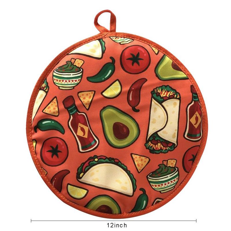 12inch Cloth Bag Burrito Portable Tortilla Warmer Pouch Home For Microwave Restaurant Food Pancake Heat Resistant Printed Flour: Avocado pattern