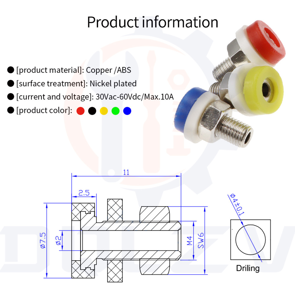 Conector Banana de latón de 2MM para conector de prueba de conector Banana, enchufe aislado, Terminal pequeño, cobre puro, rojo, negro y azul