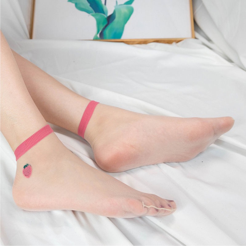 Calcetines de seda transparentes para mujer, medias femeninas de estilo japonés coreano, con estampado de frutas creativas, de vidrio ultrafino, 1 par: BQ1H1