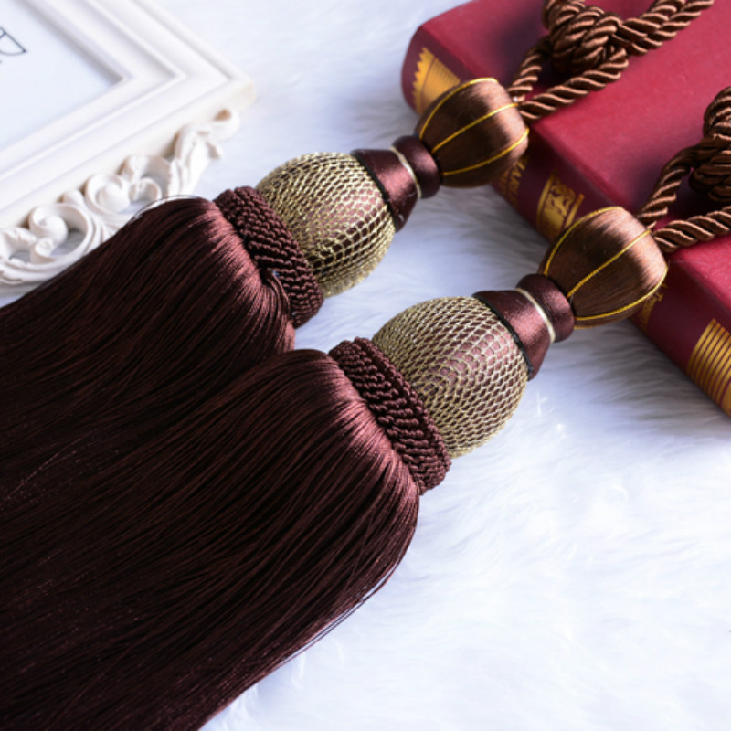 Grand rideau rétro de luxe, 1 paire, attaches à dos avec pompons, embrasses en corde, accessoires de décoration pour la maison: green