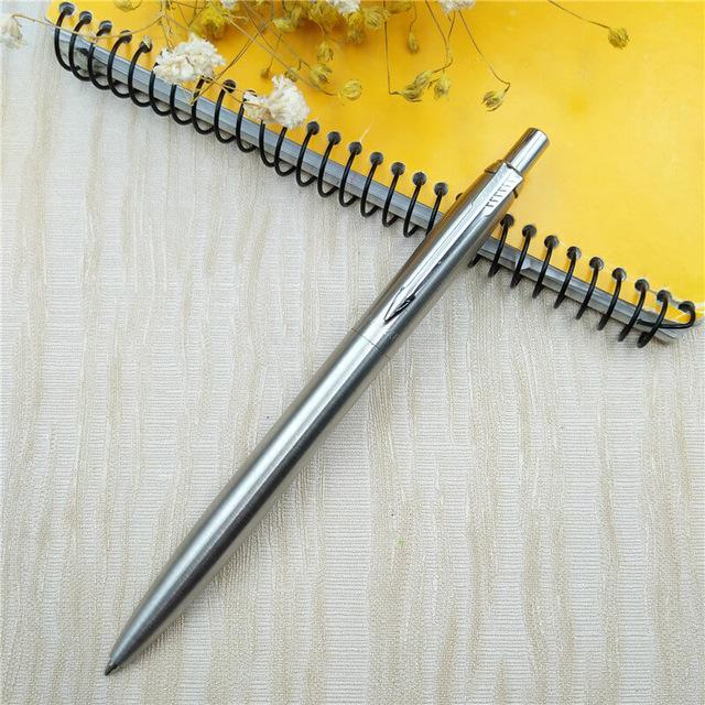 1 stk metal kuglepen bærbar roterende automatisk kommerciel kuglepen kuglepenne skriveværktøj kontorartikler fl: Sølv