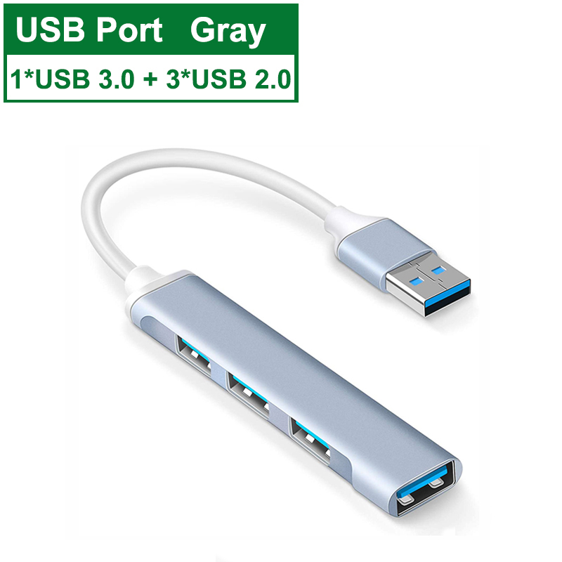 Usb hub 3.0 2.0 4 port splitter bærbar pc computer computer notebook tilbehør til macbook lenovo xiaomi aluminium multi extender gadget: Alle usb port grå