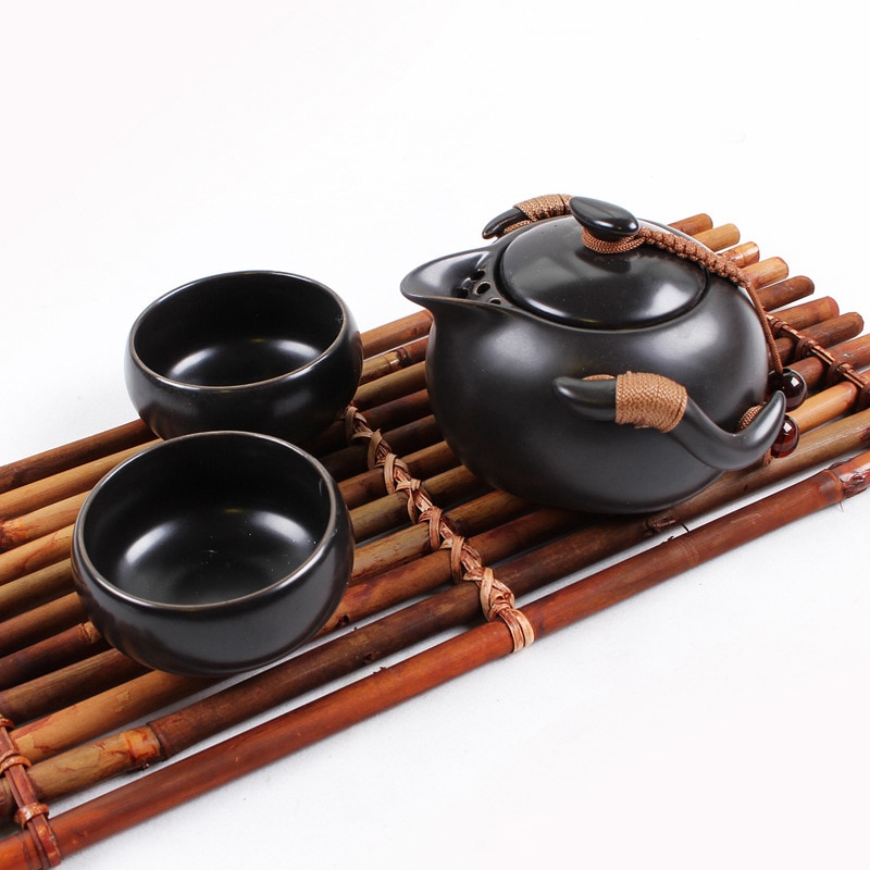 Juego de té portátil que incluye 1 tetera y 2 tazas de té, tetera bonita y fácil, tetera portátil de cerámica de viaje China gaiwan