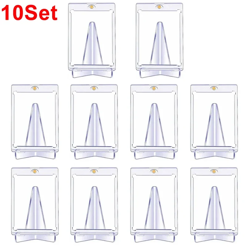 10-1Set Magnetic Cards Holder for Trading Card Support Set Arcylic Triangle Card Display Stand Waterproof Transparent Protector: light green