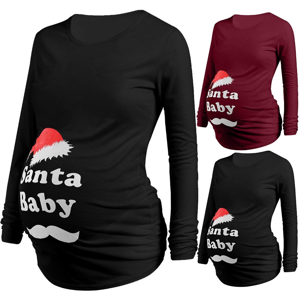 T-shirt de noël | Vêtement à manches longues, avec lettres imprimées, de grossesse, #40
