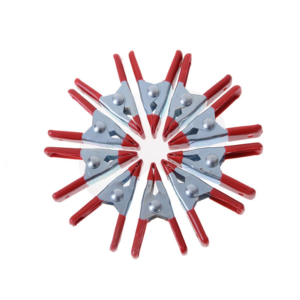 10pcs 2" Mini Metal Heavy Duty Spring Clamps Crocodile Clip Red Plastic Tips Tool Clips Grip Holder